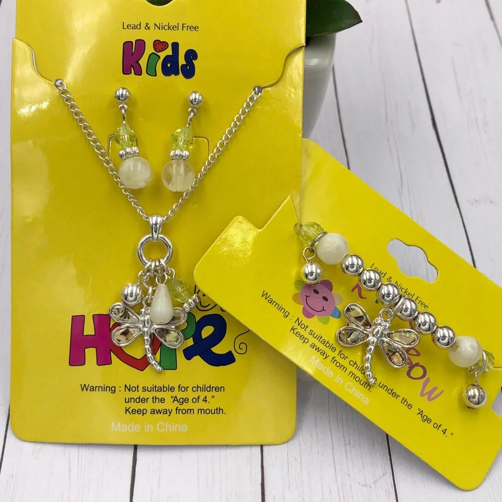 🌼 Girls Dragonfly Necklace & Bracelet Set